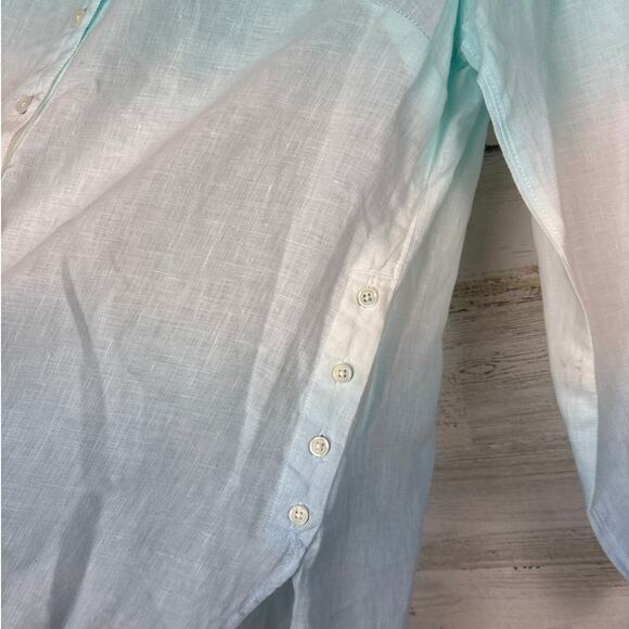 Talbots Women’s M Petite Blue White Ombre Linen Long Sleeve Button Down Shirt - Picture 5 of 7